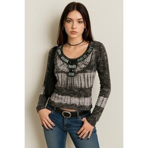 Vintage Awake Long Sleeve Tee Top Size S Y2K‎ Indie Sleaze Hippie Artsy Boho